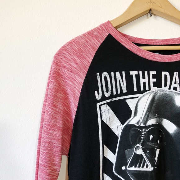 Star Wars Join the Dark Side Raglan Red Black Tee Darth Vader - Picture 4 of 5